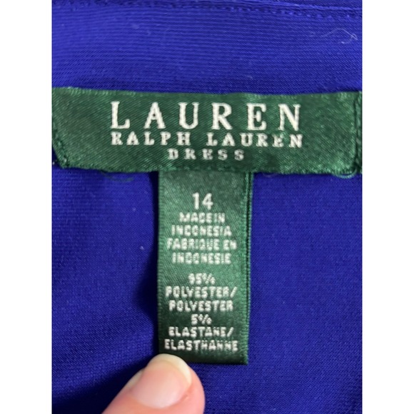 LAUREN Ralph Lauren CANNES BLUE Ruched Side Sleeveless Dress 14 Bodycon Cocktail - Picture 4 of 8